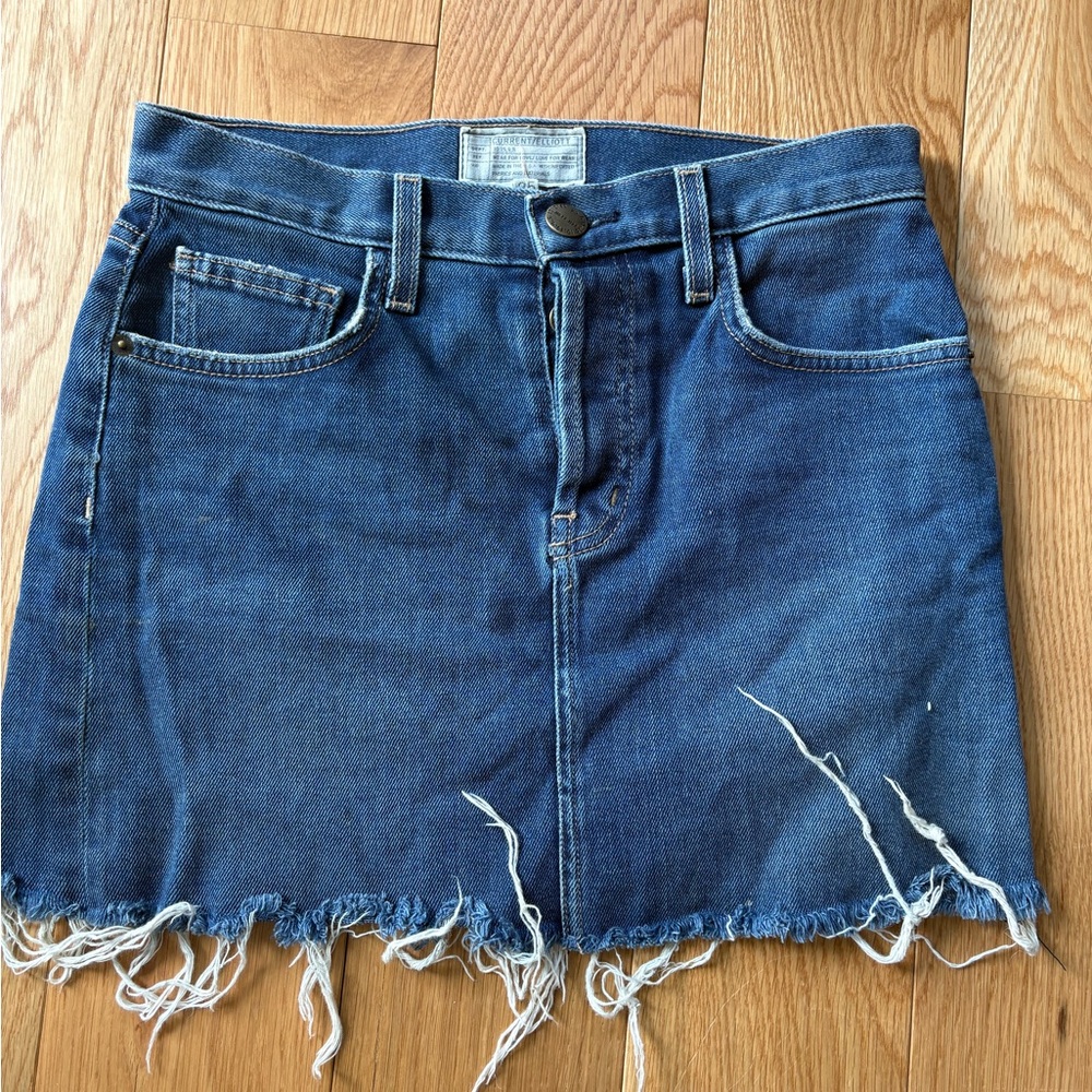 Denim Frayed Hem Skirt